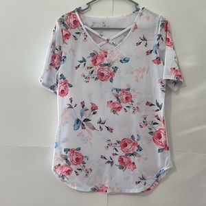 Women’s Flower Prints Short Sleeves T-Shirt Size M